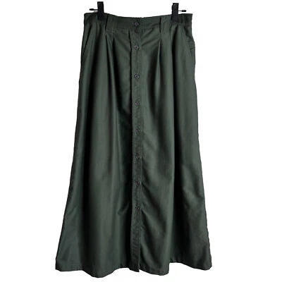 Saia feminina Travelsmith vintage tamanho 12 verde botão frontal sarja linha A midi anos 80 - Imagem 1 de 4