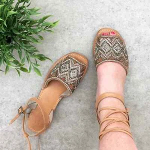 Rebels Perlen Leder Knöchelriemen Sandalen - Bild 1 von 8