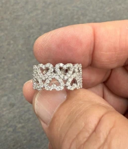 14kt White Gold Multiple Heart Diamond Band Ring - Picture 1 of 7