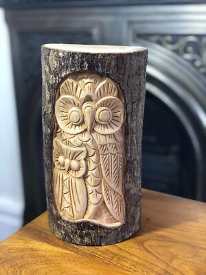 Owl Woodcarving Log Ornament 30cm Baby Owl Handcarved Garden Decor - Image 1 of 4