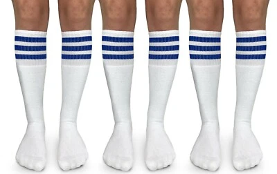 Jefferies 袜子男孩女孩条纹复古学校足球运动膝管 3 对 — 第 1/4 张图片