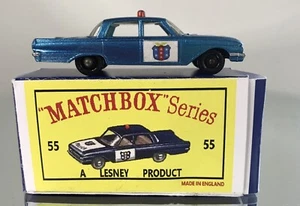 Matchbox Restored 55 Ford Fairland Police Car W/ Repro Box Made In England 1963 - Picture 1 of 8