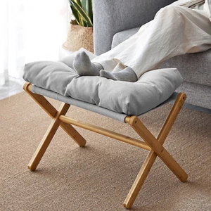 Folding Footrest Stool, Small Portable Bamboo Accent Ottoman, Footstool - Picture 1 of 7