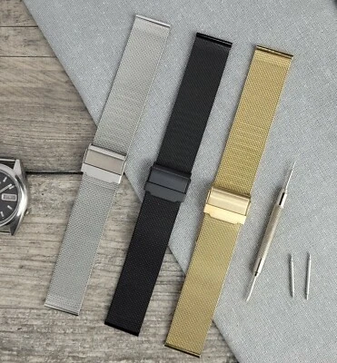Steel Milanese Mesh Watch Bracelet Strap Band | Black Silver Gold 14/18/20/22mm Foto 1 de 4