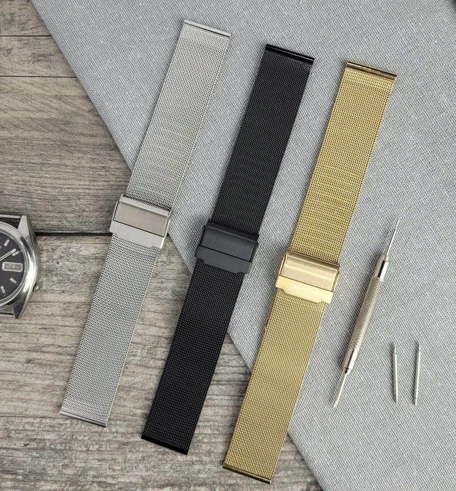 Steel Milanese Mesh Watch Bracelet Strap Band | Black Silver Gold 14/18/20/22mm Foto 1 de 4