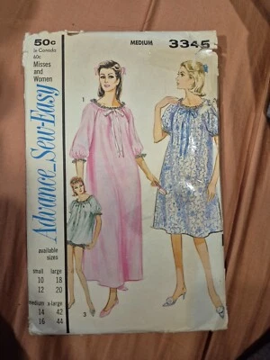 Vintage Advance Pattern #3345~Nightgown/Shortie Set~SZ M/Bust 34"-36"~PC - Image 1 of 4