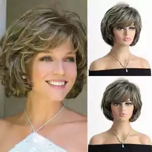 Short Wigs with Bangs Soft Mommy Hair Daily Use Short Curly Synthetic Hair - Picture 1 of 5
