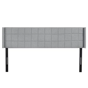 Tufted Wingback Upholstered Headboard Queen/King Nailhead Decor HeightAdjustment - Picture 1 of 38