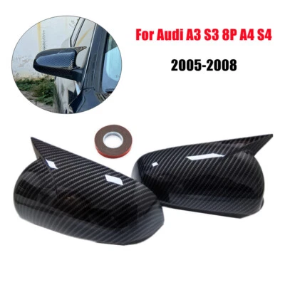 2PCS For Audi A3 S3 8P 2005-2008 A4 S4 Car Door  Side Wing Mirror Cover Caps — 第 1/4 张图片