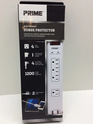 Prime Wire & Cable 4-Outlet Surge Protector with 14/3 SJT 4-Feet Cord and USB Ch - Image 1 of 4