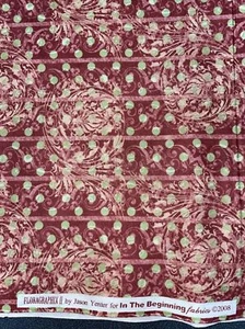 In The Beginning Floragraphix II Fabric Jason Yenter Red Lime Green Cotton 1.5yd - Picture 1 of 4