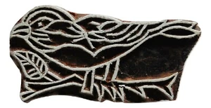 Bird Sitting on a Branch 7.3cm Indian Hand Carved Wooden Printing Block Stamp - Picture 1 of 3