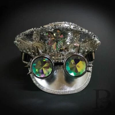 Steampunk Costume | Silver Steampunk Glitter Hat Goggles Halloween Costume Face  - Image 1 of 4