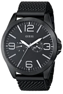 GUESS Watch, Men's Black Ion-Plated Stainless Steel Mesh Bracelet 49mm U0180G2 - Picture 1 of 1