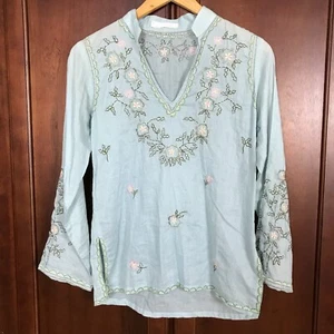 Only Sugar Mint Green Floral Embroidered Tunic Top Woman Size Small - Picture 1 of 6