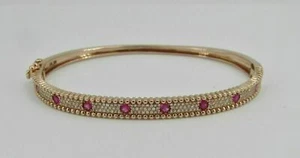 3CT Round Lab Created Ruby Pretty Bangle 14K Yellow Gold Plated Gift For Women's - Picture 1 of 6