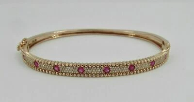 3CT Round Lab Created Ruby Pretty Bangle 14K Yellow Gold Plated Gift For Women's - Image 1 of 4