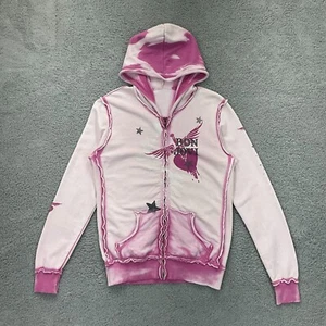 RARE Y2K Bon Jovi Band Full Zip Hoodie Sweatshirt Women's XL Pink Dyed FLAWED - Picture 1 of 16