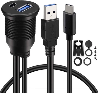 Type C 3.0 and USB 3.0 a Male to Female AUX Car Mount Flush Cable Waterproof Ext - Image 1 of 4