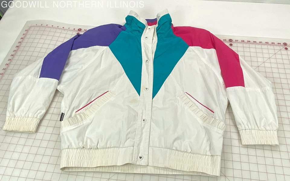 Vintage Women's Izzi Colorblock Windbreaker Jacket White Pink Purple Teal - Image 1 of 4