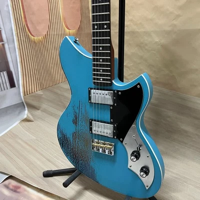 21 fret MIRIS Blue Relic Electric Guitar alder body black pickguard HH PICKUP - Image 1 of 4