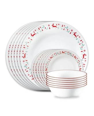 CORELLE LIVINGWARE "Be Merry" 18 Piece DINNERWARE SET NEW Service for 6 XMAS!!