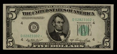 FR 1962-D* $5 1950 A Federal Reserve Note US - Star Note - XF+/AU - SKU-CA1273 - Image 1 of 2