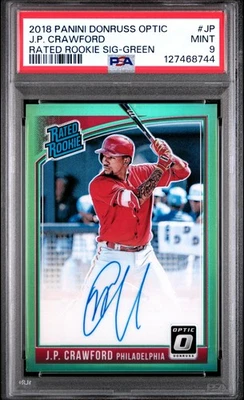 2018 PANINI DONRUSS OPTIC SIGNATURES GREEN #JP J.P. CRAWFORD RC 1/5 PSA 9 AUTO - Image 1 of 2