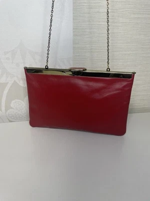 Etra Vintage Envelope Clutch Genuine Leather Purse Red w Gold Trim/Chain - Image 1 of 4