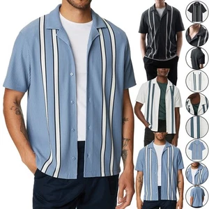 M&S Mens Polo Shirt Waffle Texture Stripe Design Short Sleeve Casual Tee Top - Picture 1 of 6