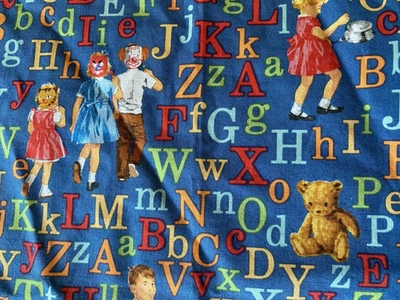 Michael Miller Fabrics Dick & Jane ALPHABET ABC's Blue Fabric Scrap 12.5x27" - Image 1 of 4