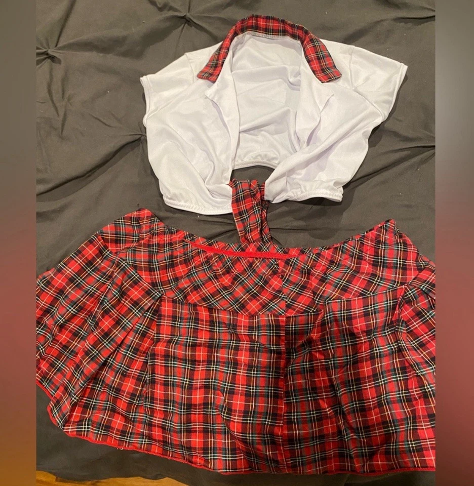 Conjunto de Disfraz de Colegiala Para Mujer Rojo A Cuadros Burlas Colegiala Mini Falda Top S Foto 1 de 1