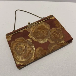 Vintage La France Tapestry Clutch With Large Gold Roses Pattern Purse - Picture 1 of 8