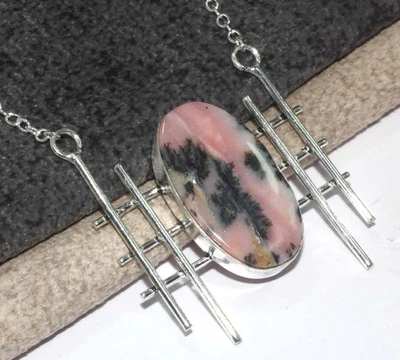 Decent Peruvian Pink Opal 925 Silver Plated Gemstone Necklace 18" GW - Image 1 of 3