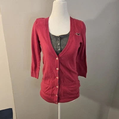 Y2K Hollister Pink Cardigan Layering Medium Button Embroidered Logo (No Tanktop) - Image 1 of 4