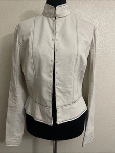 Elie Tahari Linen Stretch Lace Mandarin Collar Jacket lightweight Silk Lining M - Picture 1 of 16