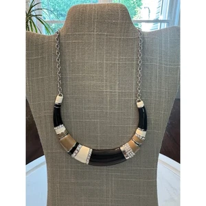 White House Black Market Black Tan Cream Silver Tone Necklace - Picture 1 of 6