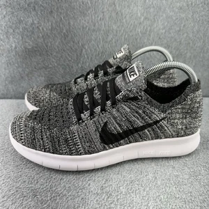 Nike Free RN Flyknit Running Shoes Womens Size 8 OREO Black White Mesh Sneakers - Picture 1 of 17