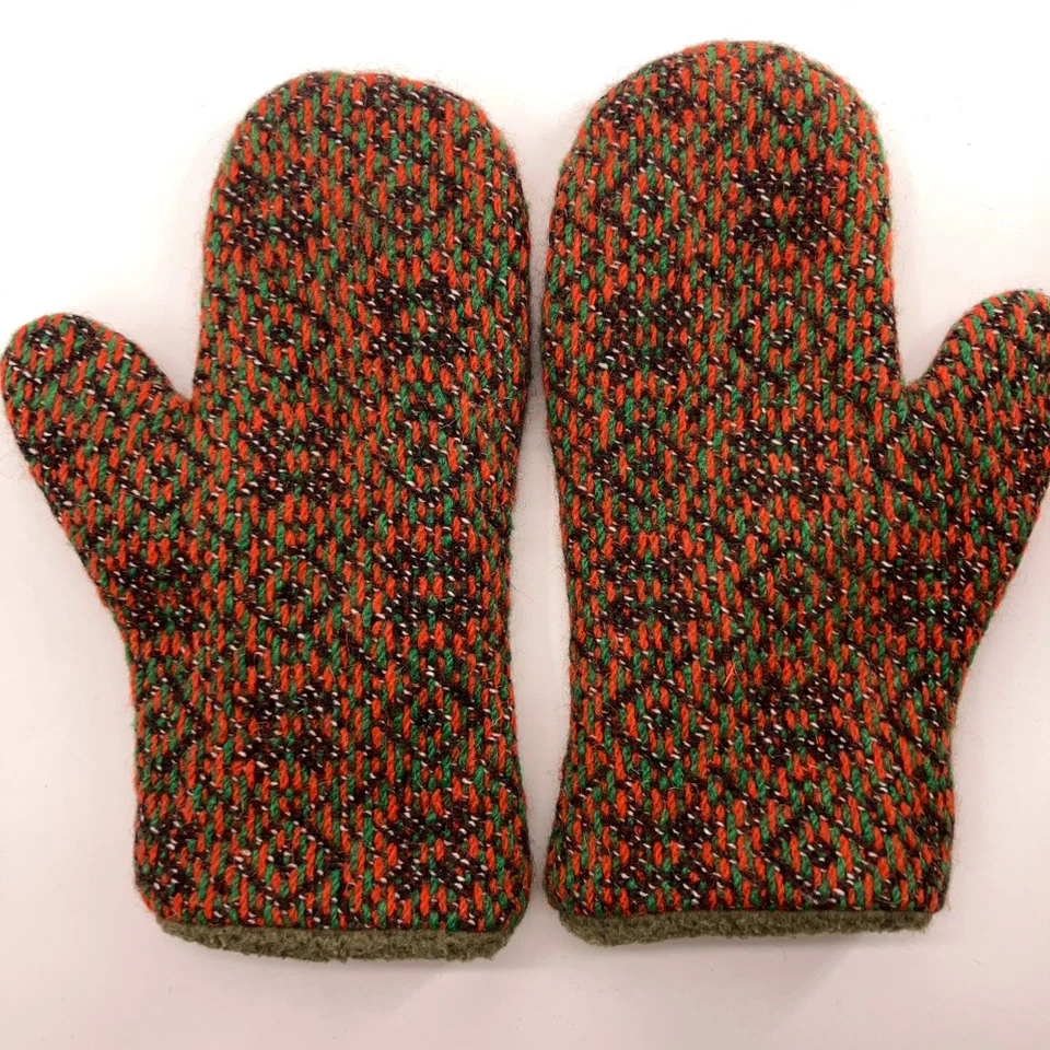 Mitones forrados de vellón tejido con patrón verde naranja marrón retro Foto 1 de 4
