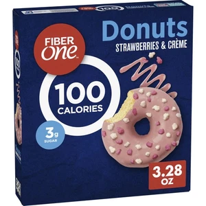 Fiber One 100 Calorie Donuts, Strawberries and Creme, 3g Sugar, 4 Ct, 3.28 oz - Picture 1 of 7