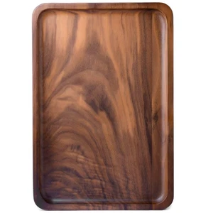 Vassoio da portata in legno decorativo in legno piatto da tè caffè noce nero 13,4 x 9... - Foto 1 di 8