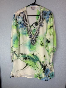 Just Cruising Tunic Womens Free Size Beaded Boho Sheer Rayon Top Blouse India - Picture 1 of 5