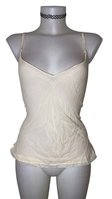 Y2k 90-х Express Sz M женщин бежевый 100% шелк кукла кокетка Kawaii Майка - Изображение 1 из 4