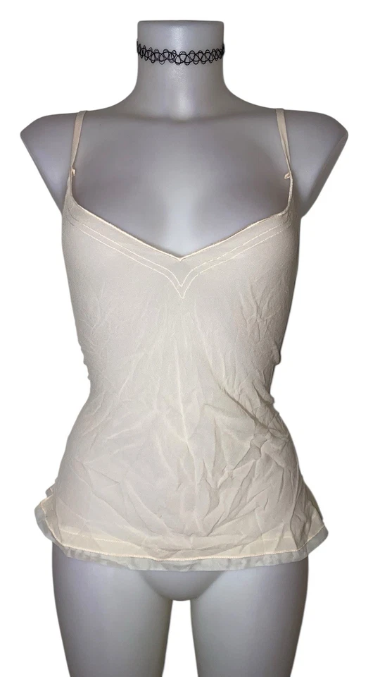 Camiseta sin mangas Y2k 90s Express talla M beige 100 % seda babydoll coqueta kawaii para mujer Foto 1 de 4