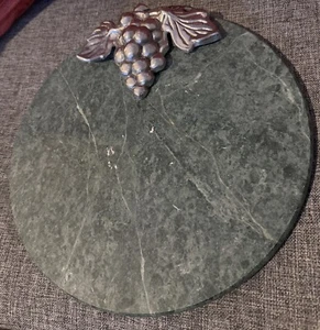`12" Italian Marble Cheese/Charcuterie/Appetizer Board Tray Silver Plate Grape - Picture 1 of 5
