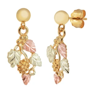 Landstroms Classic Black Hills Gold Ball Post Dangle Earrings with Leaves and Gr - Picture 1 of 1