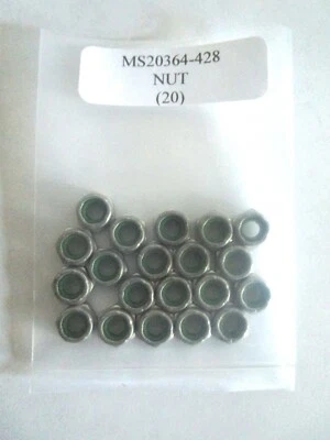 MS20364-428 Hex Nut 1/4-28 Self-Locking Nylon Insert - Lot of 20