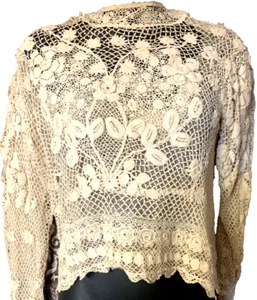 Antique Edwardian Irish Crochet Lace Blouse With High Collar Collectable - Picture 1 of 23