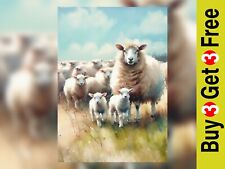 Rustic Sheep Flock Watercolor Print 5" x 7" Matte Country Farmhouse Decor
