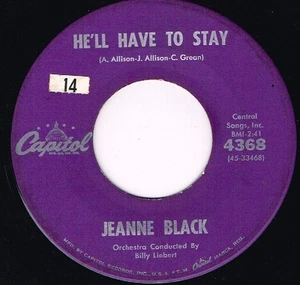 JEANNE BLACK he'll have to stay U.S. CAPITOL 45rpm4368_1960 country pop answer - Bild 1 von 2